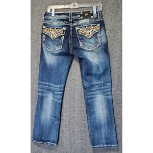 Miss Me Jeans Womens 29 Blue Denim Signature Cropped Denim Flap Pockets Distress